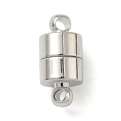 Платинированный Колонка латунные магнитные застежки, с петлями, без никеля , Реальная платина, 13x6 мм, отверстие : 1.6 мм