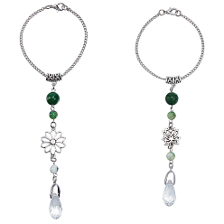 Античный Серебристый & Платиновый 2шт 2 стили цветочные сплав подвесные украшения, подвесные украшения для автомобиля из натурального персидского и малайзийского нефрита, старинное серебро и платина, 180 мм