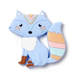 Light Sky Blue Food Grade Eco-Friendly Silicone Cabochons, Fox, Light Sky Blue, 86x88x10mm