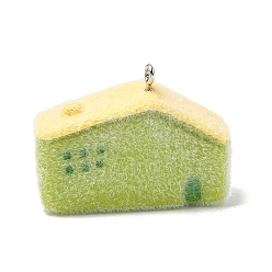 Дом Подвески из непрозрачной смолы, с платиновыми тоновыми железными петлями, дом, 26x37x13 мм, отверстие : 2 мм