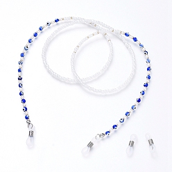 Platinum & Golden Glasses Neck Cord, Strap Eyeglass String Holder, with Evil Eye Lampwork Beads, Glass Seed Beads and Rubber Loop Ends, Platinum & Golden, 31.1 inch(79cm)