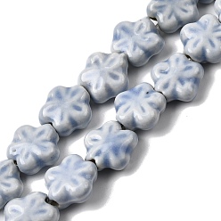 Светлый Стально-синий Фарфоровые бусины ручной работы, цветок, яркие глазированный фарфор, светло-стальной синий, 12x12.5x5~6 мм, отверстие : 1.6 мм, около 35 шт / нитка, 15.55'' (39.5 см)