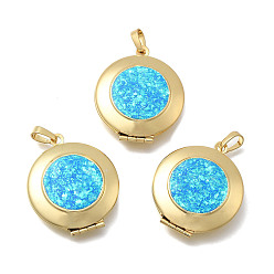 Синий Латунные плоские круглые подвески-медальоны, с синтетическим обро, реальный 18 k позолоченный, без кадмия и без свинца, долговечный, стойки покрытие, синие, 32x27x7.5 мм, отверстие : 4x7 мм, внутренний диаметр: 19 мм