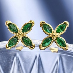 Зеленый 304 из нержавеющей стали серьги, с кубического циркония, ионное покрытие (ip), цветок, золотые, зелёные, 13x13 мм