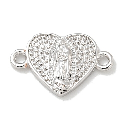 Платина Стойка покрытие латунь религия сердце дева мария соединительные подвески, долговечный, без свинца и без кадмия, платина, 10x15.5x2.2 мм, отверстие : 1.6 мм