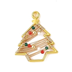 Golden Christmas Zinc Alloy & Glass Beads Pendants, Christmas Tree Charms, with Copper Wire, Faceted, Golden, 32x27x4mm, Hole: 2.5mm