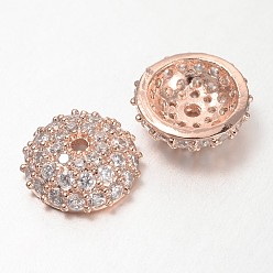 Rose Gold Apetalous Half Round/Dome Brass Micro Pave Cubic Zirconia Bead Caps, Rose Gold, 8x3mm, Hole: 1mm