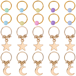 Golden Acrylic Hair Styling Tool, with Alloy Pendants, Golden, 16mm