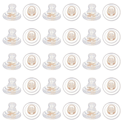 Золотой 50 шт. Латунные гайки для ушей, плоско-круглые, с силиконовой резиной, золотые, 9.5x7.5 мм, отверстие : 0.6 мм