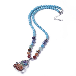 Synthetic Turquoise Natural & Synthetic Gemstone and Synthetic Turquoise Pendant Necklaces, 22.2 inch(56.5cm)