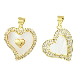 Настоящее золото 18K 2 шт. 2 стили латунные подвески из натуральных ракушек, сердце прелести, реальный 18 k позолоченный, 19~20x18~19x3 мм, отверстие : 4x3.5 мм, 1 шт / стиль