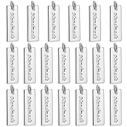 Platinum 20Pcs Brass Pendants, Rectangle with Word Handmade Charms, Platinum, 17.5x6x1.5mm, Jump Ring: 4.5x0.8mm, Inner Diameter: 2.5mm