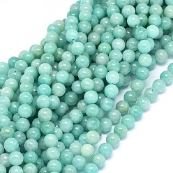 Amazonite Natural Amazonite Beads Strands, Round, 9~10mm, Hole: 0.8mm, about 40~41pcs/strand, 15.3~15.7 inch(39~40cm)