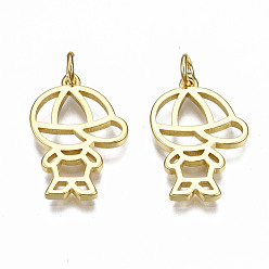 Echt 16 k vergoldet Messing Anhänger & Charms, mit Ringe springen, Nickel frei, Junge, echt 16 k vergoldet, 20.5x14x2 mm, Sprungring: 5x0.8 mm, 3 mm Innen Durchmesser