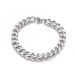 Stainless Steel Color Unisex 304 Stainless Steel Curb Chain/Twisted Chain Bracelets, with Lobster Claw Clasps, Stainless Steel Color, 8-1/2 inch(21.5cm)