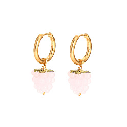 Pink 304 серьги-кольца из нержавеющей стали в форме винограда, реальный 18 k позолоченный, розовые, 12.7x12.2x12.3 мм