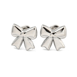 Stainless Steel Color Non-Tarnish 304 Stainless Steel Stud Earrings for Women, Bowknot, Stainless Steel Color, 11.5x12mm