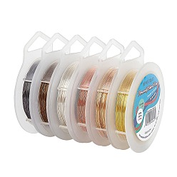 Mixed Color Round Copper Wire for Jewelry Making, Mixed Color, 0.4mm, about 49.21 Feet(15m)/roll, 6 colors, 1roll/color, 6 rolls/set