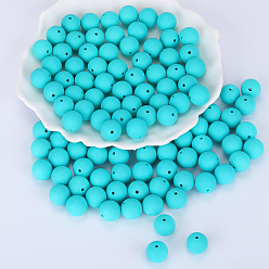 Turquoise Round Silicone Focal Beads, Chewing Beads For Teethers, DIY Nursing Necklaces Making, Turquoise, 15mm, Hole: 2mm