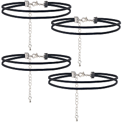 Черный 4шт. двухслойные чокеры из искусственной кожи, с латунными карабин-лобстерами , платина, чёрные, 13.39 дюйм (34 см)