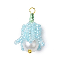 Светло-Синий Бисер бисерные подвески, со стеклянной жемчуг, подвеска ландыш, голубой, 26.5x15x15 мм, отверстие : 1.6 мм