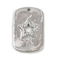 Платина Латунные микро проложить кубического циркония подвески, долговечный, без кадмия и без свинца, стойки покрытие, прямоугольник и звезда, платина, 27x17x2 мм, отверстие : 1.4 мм