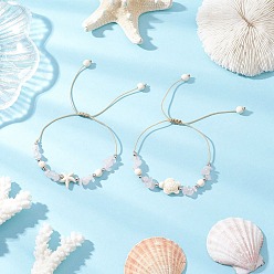 Белый 2шт. браслеты из синтетических бирюзовых бусин в виде черепахи и морской звезды для женщин, с натуральным розовым кварцем, белые, внутренний диаметр: 1-1/8~3-1/4 дюйм (2.9~8.4 см)