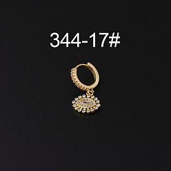 Eye Серьги-кольца с микропаве из латуни и прозрачным кубическим цирконием для крепления на хрящ, золотые, глаз, 35x9 мм