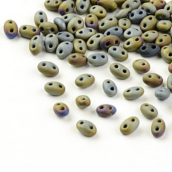 Gray Plated 2-Hole Seed Beads, Czech Glass Duo Beads, Gray Plated, 5x3.5x3mm, Hole: 0.5mm, about 5850pcs/bag, 450g/bag