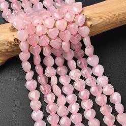 Розовый Кварц Природного розового кварца нитей бисера, сердце, 7.2~9x8.3~8.7x5.2~5.4 мм, отверстие : 1 мм, около 49~50 шт / нитка, 15.35 дюйм (39 см)