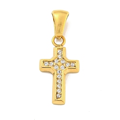 Золотой Ионное покрытие (IP) 304 подвески из циркония из нержавеющей стали, крест очарование, золотые, 18.5x10x2 мм, отверстие : 6x3.5 мм