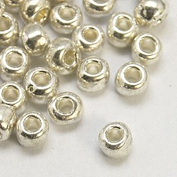 Silver Glass Seed Beads, Dyed Colors, Round, Silver, Size: about 4mm in diameter, hole:1.5mm