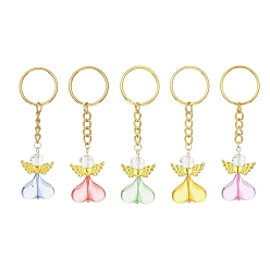 Золотой Брелки из акрила и сплава в виде сердца ангела, с железным кольцом для ключей, золотые, 8.6 см