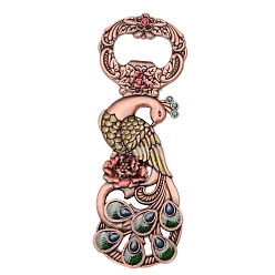 Red Copper European Style Peacock Alloy Rhinestone Bottle Openers, Enamel Style, Red Copper, 135x47mm