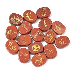 Красный Камень 16шт 16 стили натуральный красный яшма дисплей украшения, фигурка для украшения дома, энергетический камень рейки для исцеления, овал с символом, 25x20x7~7.5 мм, 1 шт / стиль