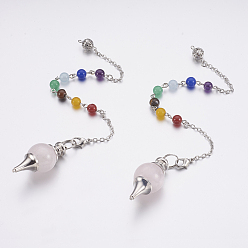 Розовый Кварц Биолокационные маятники сферы из натурального розового кварца, со смешанной каменной и латунной фурнитурой, чакра, круглые, платина, 240~245 мм