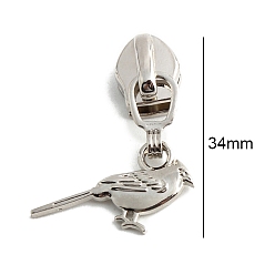 Platinum Alloy Zipper Head with Bird Charms, Zipper Pull Replacement, Zipper Sliders for Purses Luggage Bags Suitcases, Platinum, 3.4cm