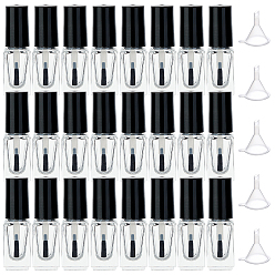 Clear Transparent Glass Nail Polish Empty Bottle, with Brush and Plastic Funnel Hopper, Clear, Bottle: 1.75x1.75x6.1cm, 3ml/bottle, 24pcs/box