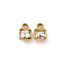 Кристалл Ионное покрытие (ip) 304 подвески из нержавеющей стали со стразами, квадратных амулеты, реальный 18 k позолоченный, кристалл, 8x5x3 мм, отверстие : 1.6 мм