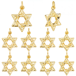 Настоящее золото 18K 10 латунные подвески шт., звезда Давида, с целью перехода в кольце, реальный 18 k позолоченный, 18x13.5x2.5 мм, отверстие : 3.5 мм