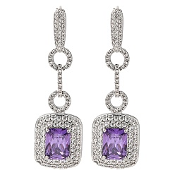 Средняя Орхидея Латунь микро проложить кубический цирконий болтаться серьги стержня, прямоугольные, платина, средне орхидеи, 46x14 мм