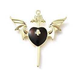 Wing Подвески из сплава с черной эмалью в готическом стиле, золотые, крыло, 37.5x36.5x5 мм, отверстие : 1.4 мм