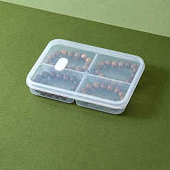 Clear Rectangle Transparent Plastic Bead Containers, with Hinged Lid and 4 Grids for Jewelry Small Accessories, Clear, 21x15.5x3.8cm