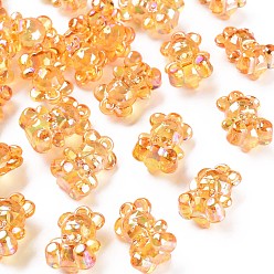 Verge D'or Pendentifs acryliques transparents , de couleur plaquée ab , ours, verge d'or, 20x13.5x10.5mm, Trou: 1.4mm, environ400 pcs / 500 g