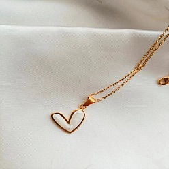 Белый 304 Женские ожерелья с подвеской в форме сердца из нержавеющей стали и смолы, золотые, белые, 17.72 дюйм (45 см)