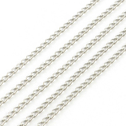 Нержавеющая Сталь Цвет Устойчивые к потускнению 304 цепи из нержавеющей стали, витые цепочки, с катушкой, пайки, цвет нержавеющей стали, 3x2x0.4 мм, около 82.02 футов (25 м) / рулон