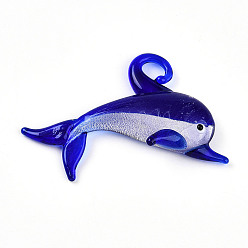 Темно-Синий Большие подвески, лэмпворк, ручная работа , прелести дельфинов, темно-синий, 45~47x64~67x9~10 мм, отверстие : 6~7x5~6 мм