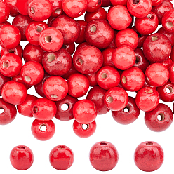 Красный 150шт 2 стили окрашенные бусины из натурального дерева, круглые, без свинца, красные, 16~20x15~18 мм, отверстие : 4~4.5 мм