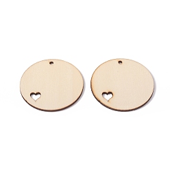 Цвет Древесины Незаконченные подвески из натурального тополя, неокрашенными, плоско-круглые с сердцем, деревесиные, 49.5x2.5 мм, отверстие : 3 мм