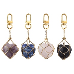 Золотой Подвески из натуральных драгоценных камней в форме сердца, с латунным мешочком для макраме и подставкой для камней, золотые, 9.2 см